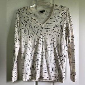 Ann Taylor, White w/ black dots, V-Neck Sweater, SP